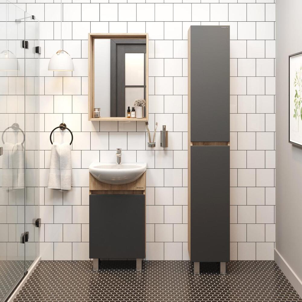 Тумба 45 см Милтон серая/дуб сонома с умывальником Уют-45 — изображение 5