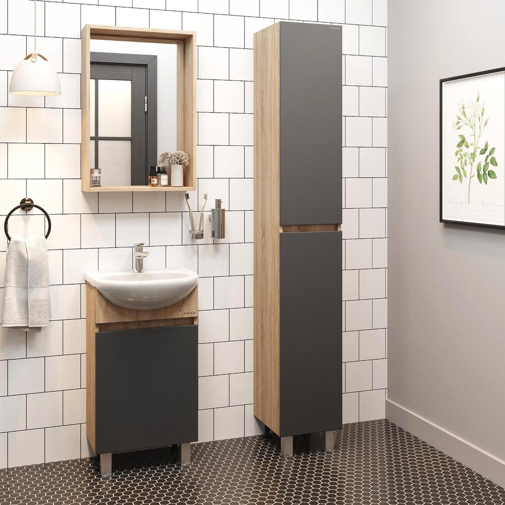 Тумба 45 см Милтон серая/дуб сонома с умывальником Уют-45 — изображение 4