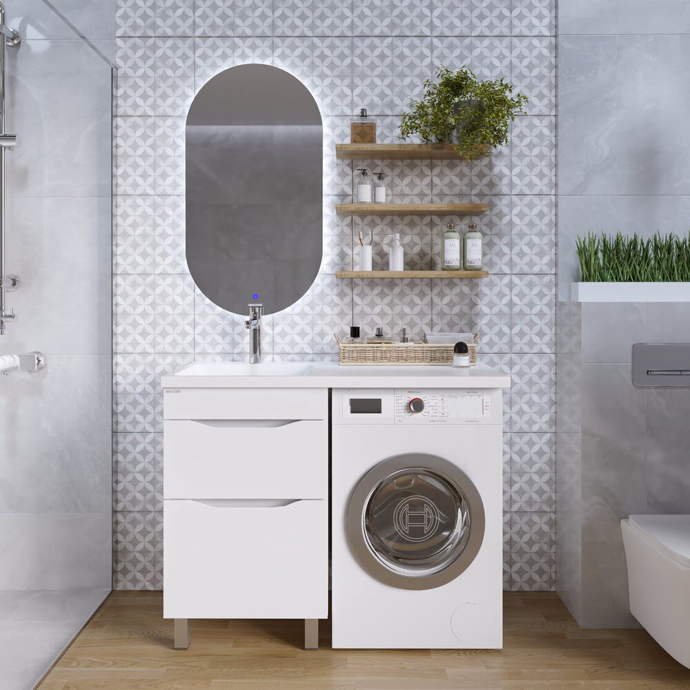 Тумба 50 см ВИЛАР Grossman под стиральную машину Белая с умывальником Камилла-110 чаша слева — изображение 2